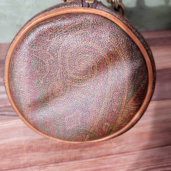 Etro Paisley Canvas Natural Leather Round Barrel shoulder purse/bag - Picture 9 of 16